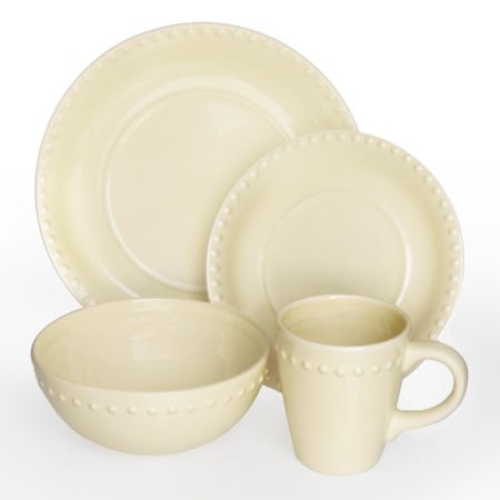 American Atelier Bianca Beaded Cream 16 Piece Dinnerware Set New 