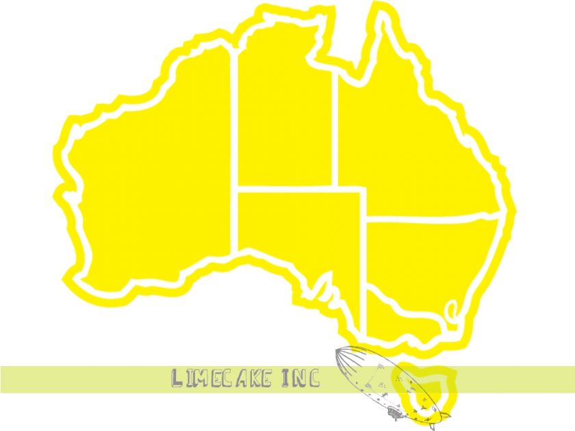 Australia Map Outline with States Yellow Decal Sticker  