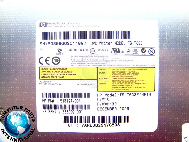 HP TOUCHSMART 300 600 DVD+/ RW DL LS 8X SLIM SLOT LOAD 583092 001(TS 