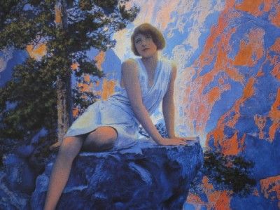   EDISON MAZDA ART SOLITUDE GIRL ON ROCK IN MOUNTAINS BEAUTIFUL  