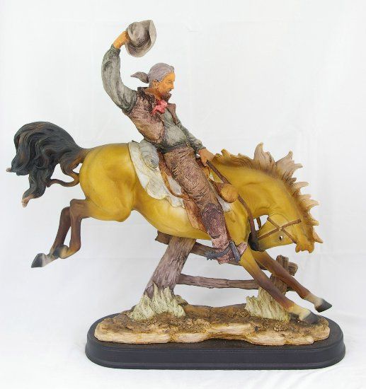 BUCKING BRONCO HORSE RODEO COWBOY RIDER STATUE NEW  