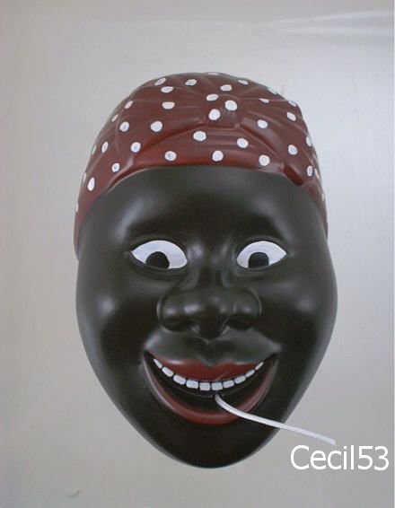 BLACK AMERICANA BIG EYE TOOTHY GRIN MAMMY FACE STRING HOLDER  