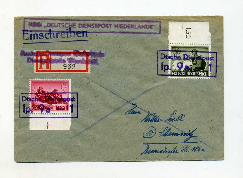 1945 3rd Reich registered cover Dt. Dienstpost Niederlande Winschoten 