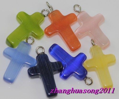 10pcs mixed cats eye cross charm 21mm  