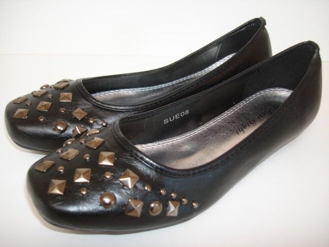 NEW WOMEN BLACK BALLET FLATS DECORATED UPPER LOW sue08  