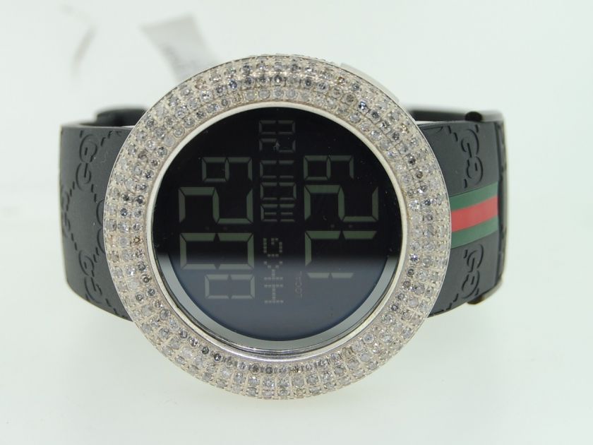 MENS 2 TIMEZONE i GUCCI DIGITAL WHITE DIAMOND WATCH 12C  