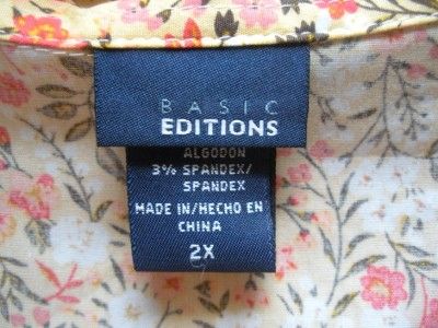   Country Floral Blouse Shirt NWOT BASIC EDITIONS Stretch Cotton  