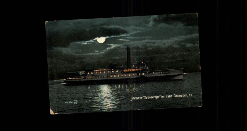 Lake Champlain NY Steamer Ticonderoga Moonlight c1910 Postcard  