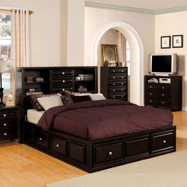 Solid Wood Dark Espresso Finish Platform Bed Frame Set  