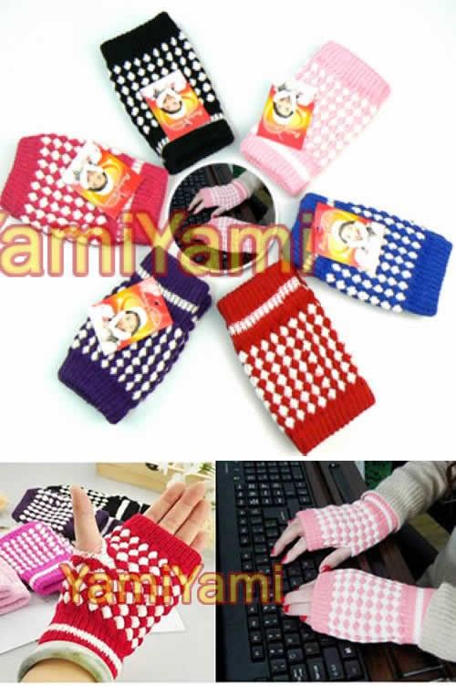 Wool Cloth Winter Short Finger Fingerless Warm Glove For Girl Woman 