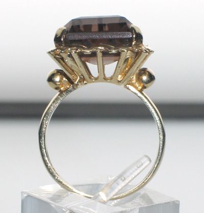 BIG VINTAGE 16 CARATS SMOKY TOPAZ 14K GOLD RING sz 7.5  