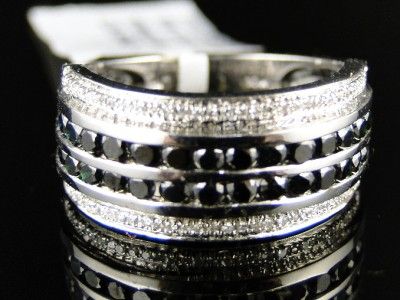 WOMENS WHITE GOLD WEDDING FASHION BLACK AND WHITE DIAMOND BAND RING 1 