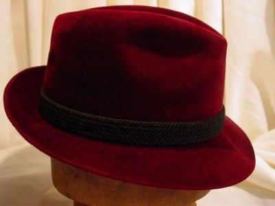 Vintage DOBBS Fedora Hat Hunter Mt Style Burgundy Dobbs Pin Size 7 