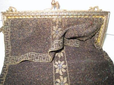 Antique Cut Steel Beaded Purse With Over Skirt Front Side Gold Silver 