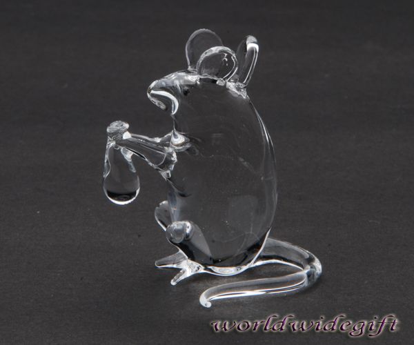 Blown Glass Art Figurine Crystal RAT Ornament Hook Hang  