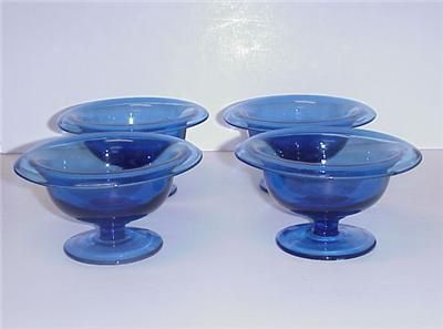 DEPRESSION COBALT BLUE GLASS FOOTED SHERBETS SET 4  