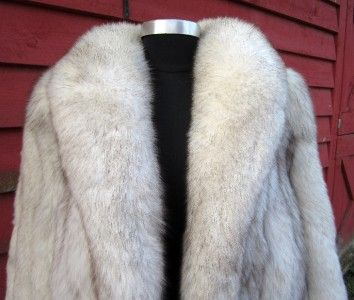 Vintage Glamorous Blue FOX Fur Coat Jacket, Large Fluffy Collar M L 