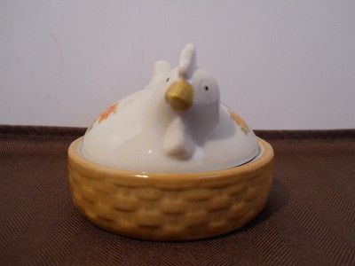 PAIR TRINKET BOXES OR SERVING DISHES CHICKENS & FLOWERS  