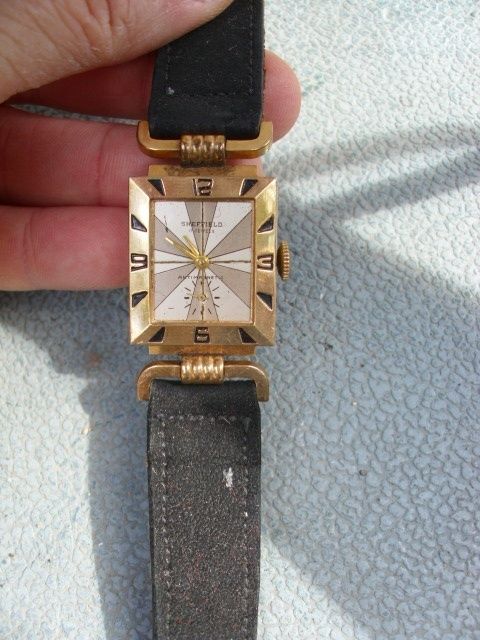   Sheffield 17 Jewel Watch Black Suede Wrist Band For Parts Only 6