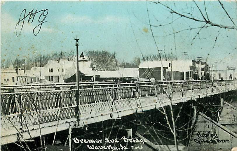 IA WAVERLY BREMER AVE BRIDGE MAILED 1910 EARLY M49115  