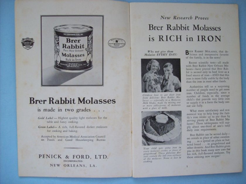 JJ222 Vintage Brer Rabbit Molasses Modern Recipes  