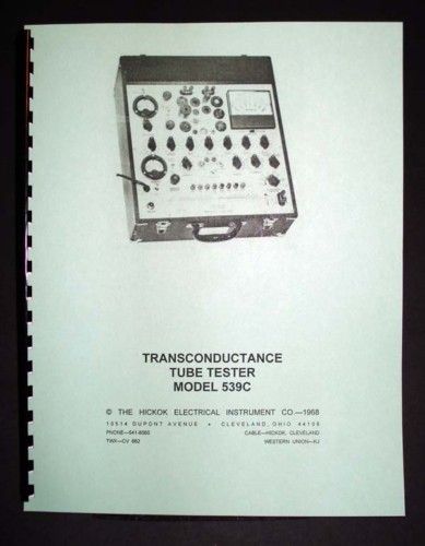 Hickok 539C Tube Tester Manual Supplementary Tube Data  