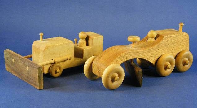 Handcrafted Wood Toy Road Grader & Bulldozer  