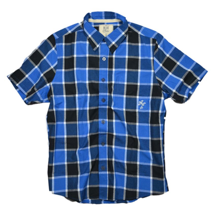 MENS BUTTON DOWN PLAID SHIRT 8263451 135 R.BLUE / PLAID  