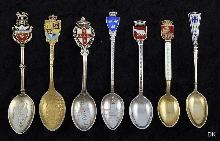   Enameled Demitasse Souvenir Spoons Newfoundland Stockholm  