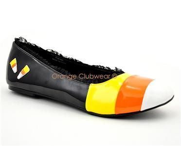 PLEASER Candy Corn Halloween Flats Womens Costume Shoes 885487428833 