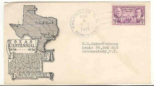 1936 First Day Cover Cachet Texas Centennial  