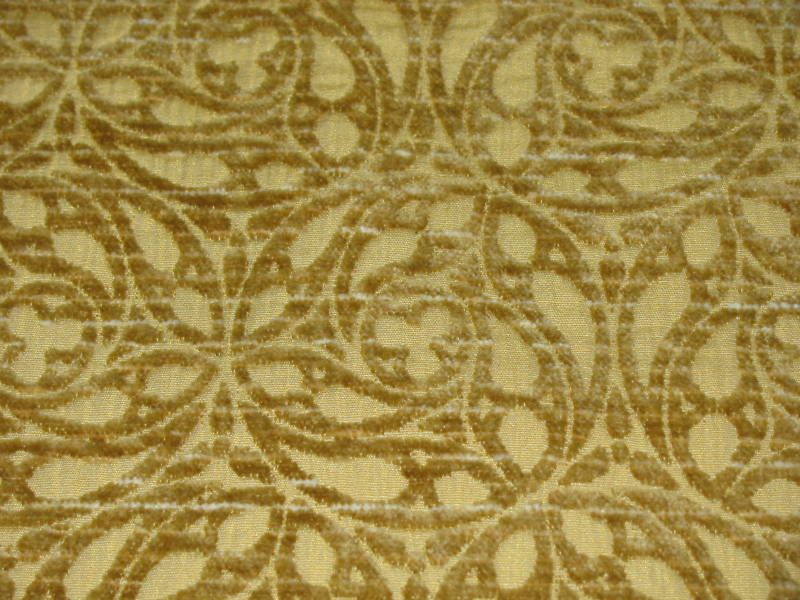 ANTIQUE GOLD CUT CHENILLE UPH FABRIC W/ CIRCLES 3 7/8YD  