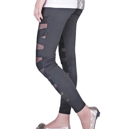 J391 Black leggings Tight Pants Ripped Slashed Punk  