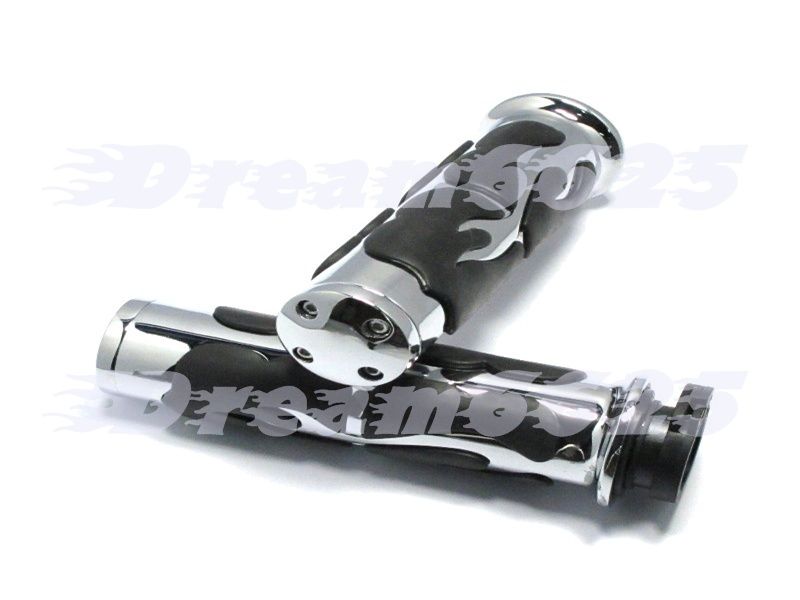 Harleys Flame Custom Chrome Aluminum Hand Grips 1  