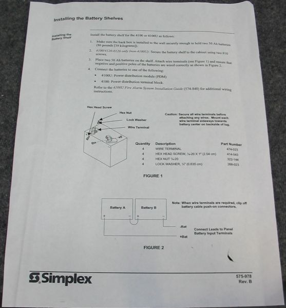 Simplex 4100 Signal System Unit Battery Shelf w/ Mounts  