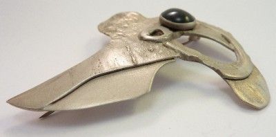 VINTAGE MODERNIST SILVER & ONYX BROOCH SIGNED KAP  