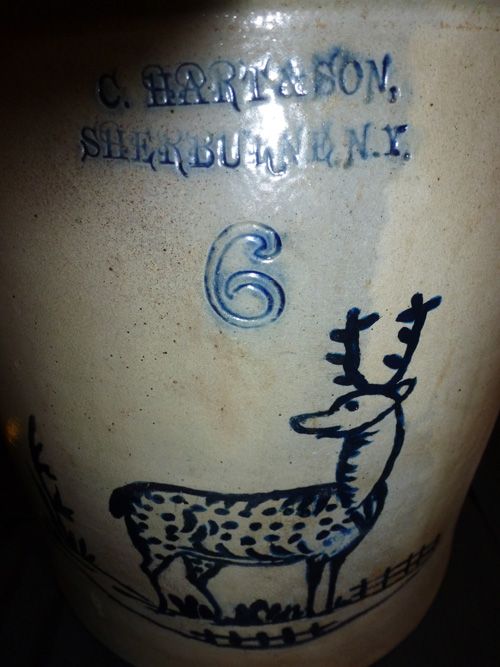 ANTIQUE HART SHERBURNE STONEWARE CROCK W BENNINGTON DEER  