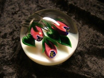 Steven Lundberg SIGNED Paperweight Pink TULIPS Lundberg Studios 1984 