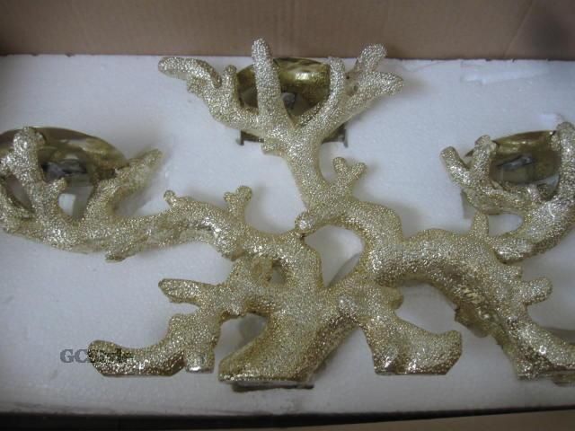 COLIN COWIE TRIPLE ARM CORAL CANDLE HOLDER SILVER OR GOLD  