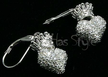 King Queen Baby Studio 3D Crowned Heart Lever Earrings  