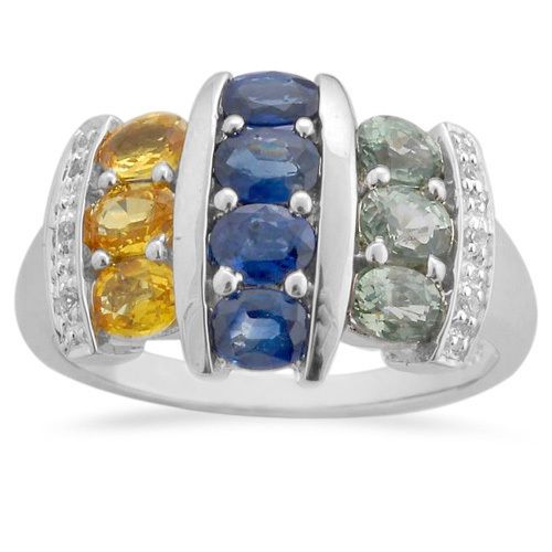 925 Sterling Silver Multi Sapphire and White Topaz Ring  