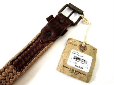 RRL Ralph Lauren Italy Canvas Leather Braided Rope Buntline Belt 34 