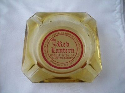 Vintage Red Lantern Robust Pizza Gold Glass Ashtray WOW  