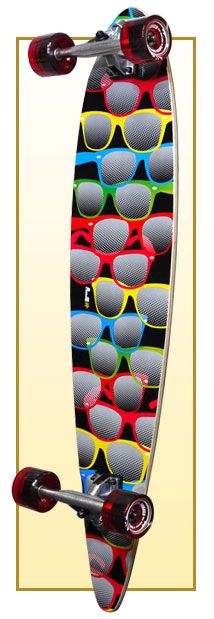 SHADES GLASSES Graphic COMPLETE Longboard Pintail Skateboard w/ 71mm 