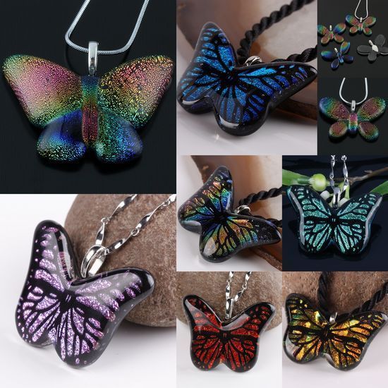 Dichroic Foil Colored Lampwork Glass Butterfly Charms Pendant Bead 