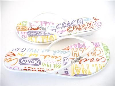 Coach Dorann White Graffiti Sandals Flip Flops Shoes 10  