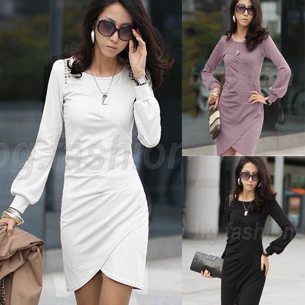 2012 Womens Long Sleeve Cocktail Mini Dress Party Tops Shirts 
