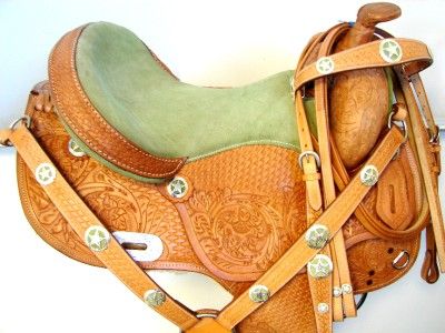   OIL LIME GREEN BARREL Western SHOW horse SADDLE closeout stock  