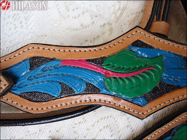 WESTERN HAND PAINTED LEATHER HORSE BRIDLE HEADSTALL BREAST COLLAR 