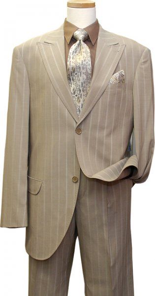 ZANETTI~AZIONE~TAUPE W/ DARK TAUPE PINSTRIPES SUIT~46L  